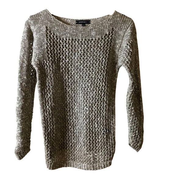 LAFAYETTE 148 Open Knit Linen Cotton Sweater S Taupe Gray Layering Lightweight - Picture 1 of 10